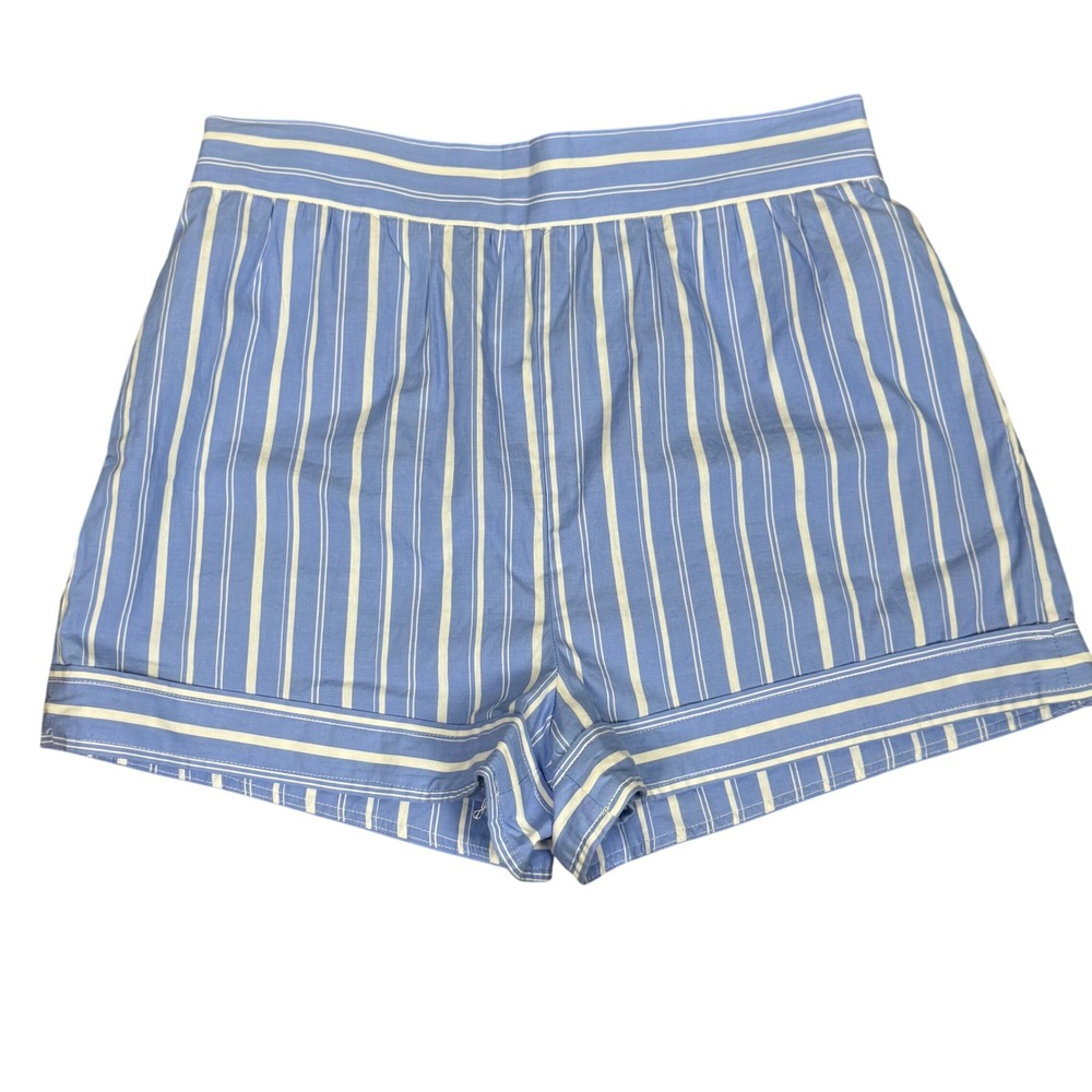 Grey Lab Blue White Striped High Waisted Cotton Shorts Preppy Summer Size L